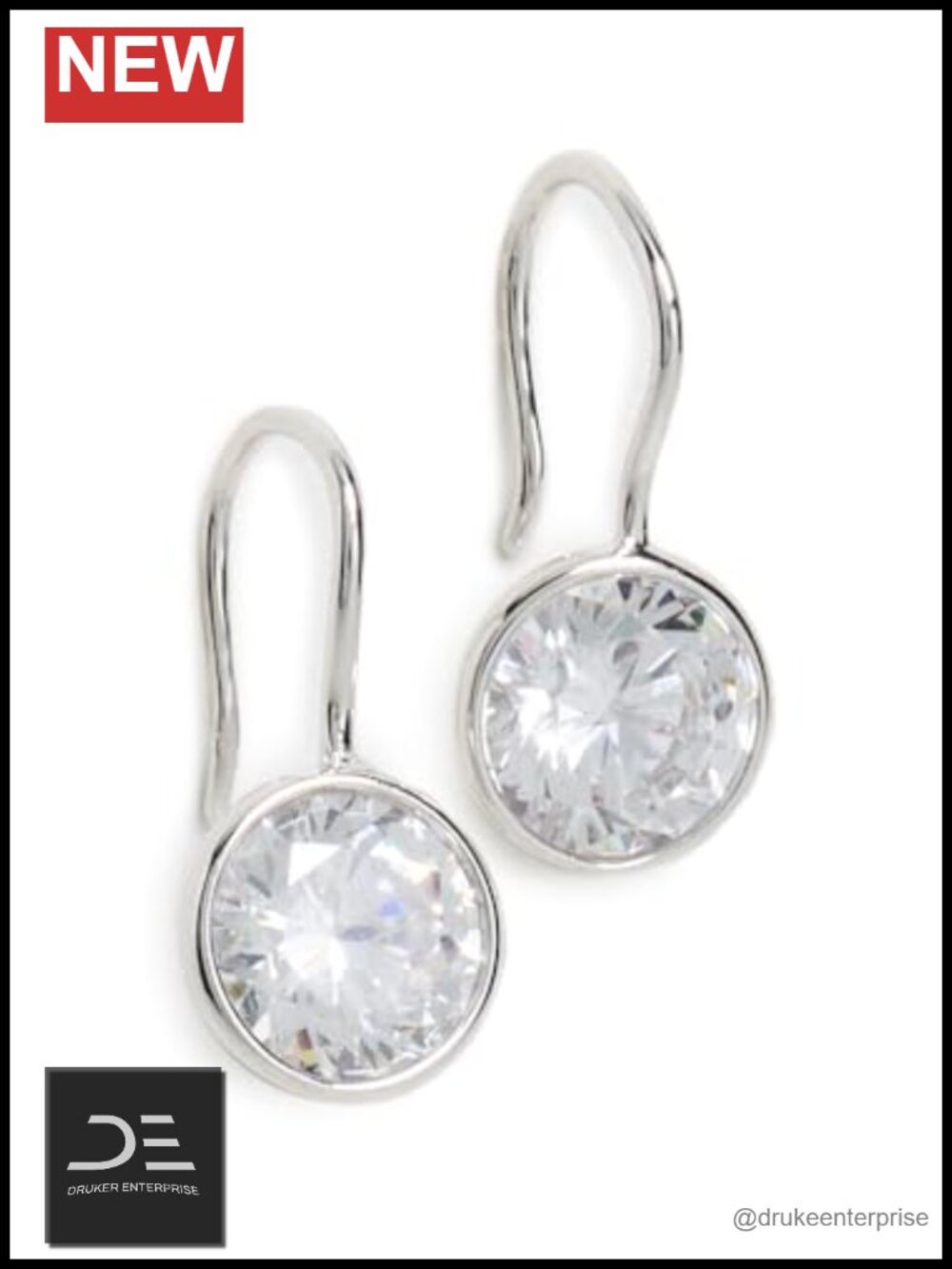 Sterling Silver CZ Bezel Drop Earrings